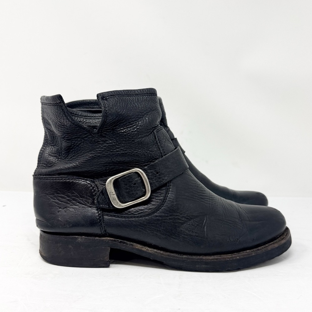 Frye Veronica Flex Leather Moto Combat Ankle Bootie Black Size 8 - Picture 2 of 12
